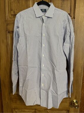 Bill Walker Clothier Men’s Navy and White Micro-Check Dress Shirt